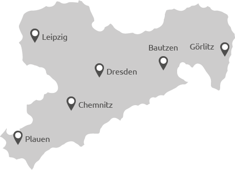 Karte von Sachsen | Für diese Städte können Sie Stellenanzeigen aufgeben